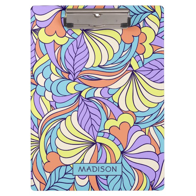 Custom name Colourful Doodles clipboard (Front)