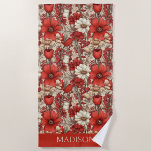 Custom Name Colourful Flower Pattern Beach Towel