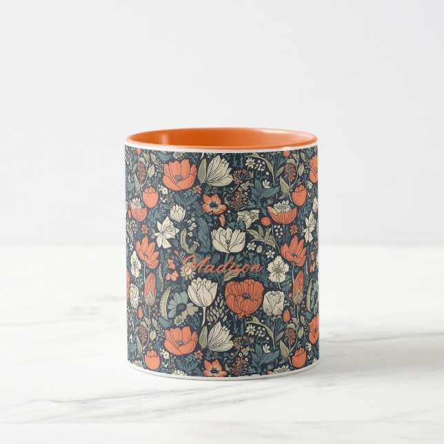 Custom Name Colourful Flower Pattern Mug (Center)