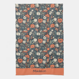 Custom Name Colourful Flower Pattern Tea Towel