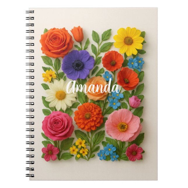 Custom Name Colourful Flowers  Notebook (Front)