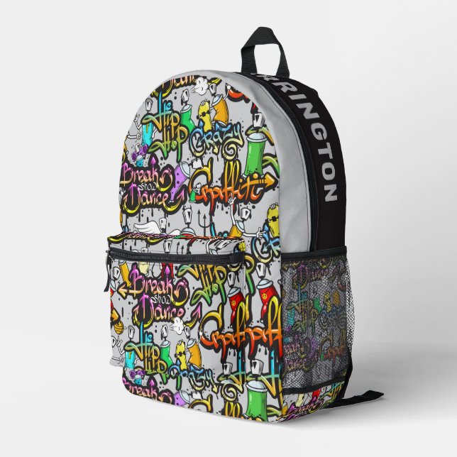 Custom Name Colourful Hiphop Pattern Printed Backpack (Back Corner Right)