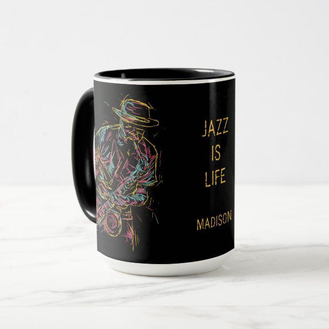 Custom name Colourful Jazz Player Mug (Front Left)