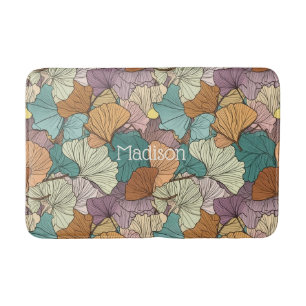 Custom Name Colourful Leaf Pattern Bath Mat