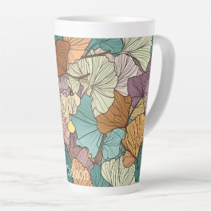 Custom Name Colourful Leaf Pattern Latte Mug
