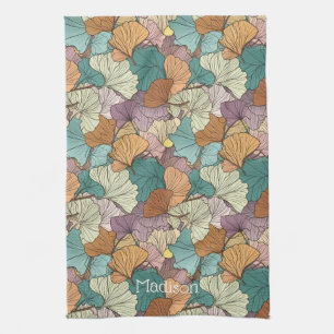 Custom Name Colourful Leaf Pattern Tea Towel