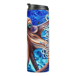 Custom Name Colourful Octopus Blue Ocean Wave Thermal Tumbler