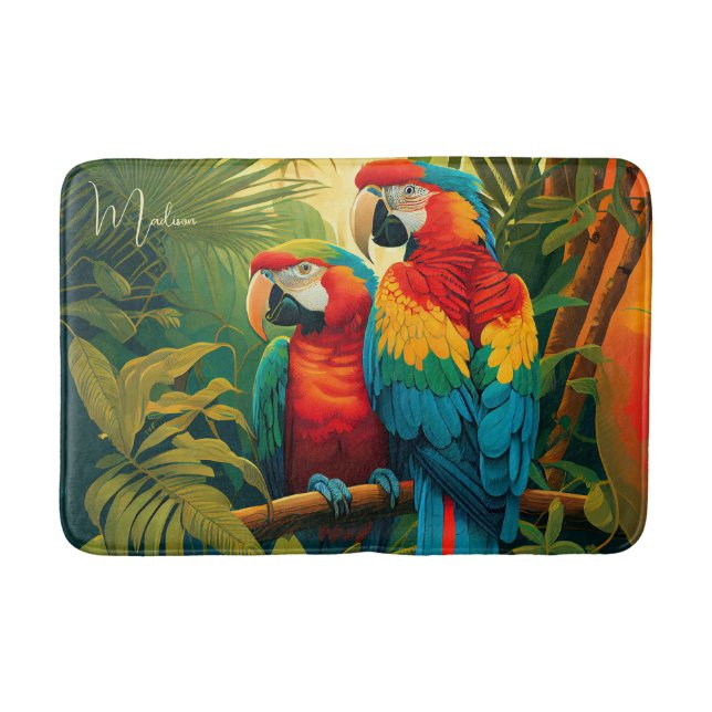 Custom Name Colourful Parrots Bath Mat (Front)