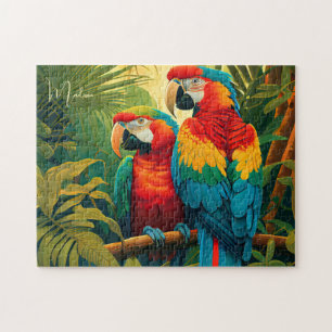 Custom Name Colourful Parrots Jigsaw Puzzle