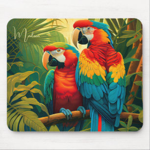 Custom Name Colourful Parrots Mouse Pad