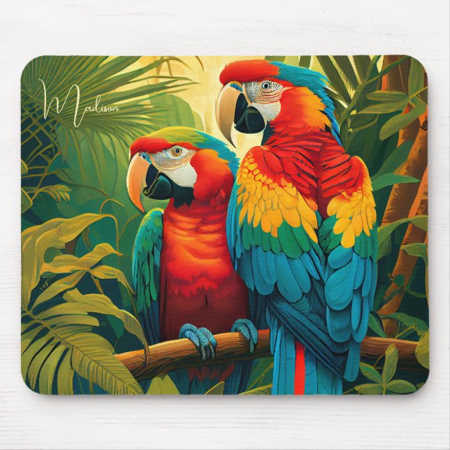 Custom Name Colourful Parrots Mouse Pad (Front)
