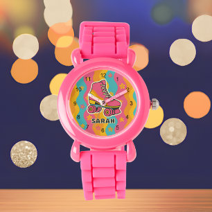Custom Name Colourful Roller Skating Girl Kids Watch