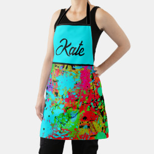 Custom Name Colourful Splatter Abstract Art Apron