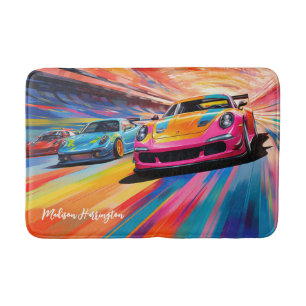 Custom Name Colourful Sportscars Bath Mat