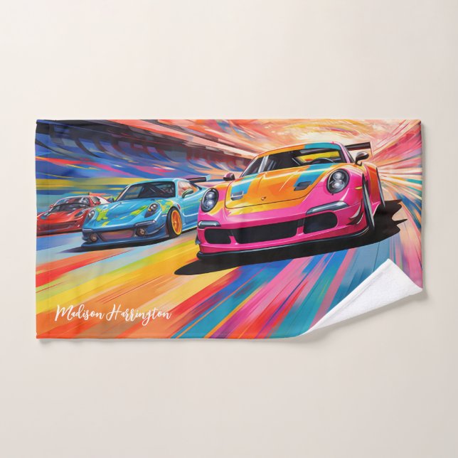 Custom Name Colourful Sportscars Hand Towel (Hand Towel)