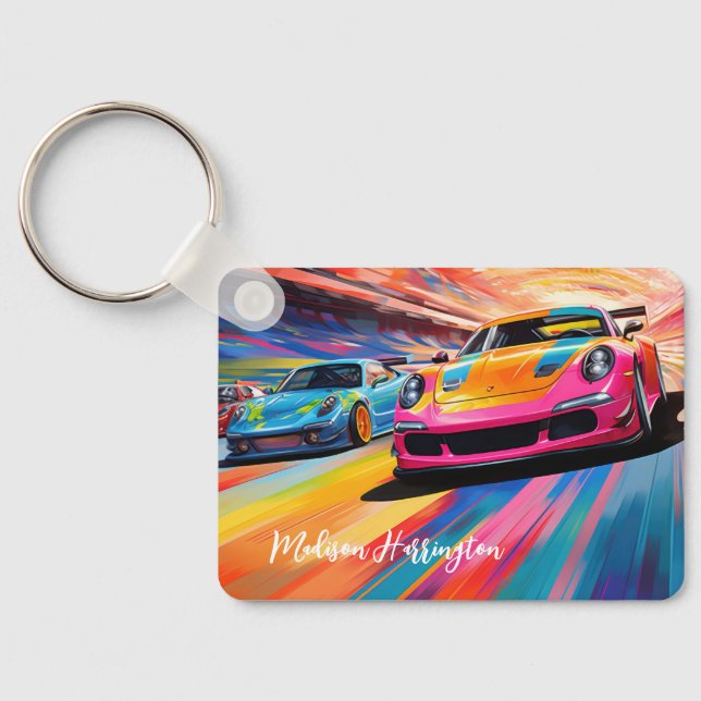Custom Name Colourful Sportscars Key Ring (Back)