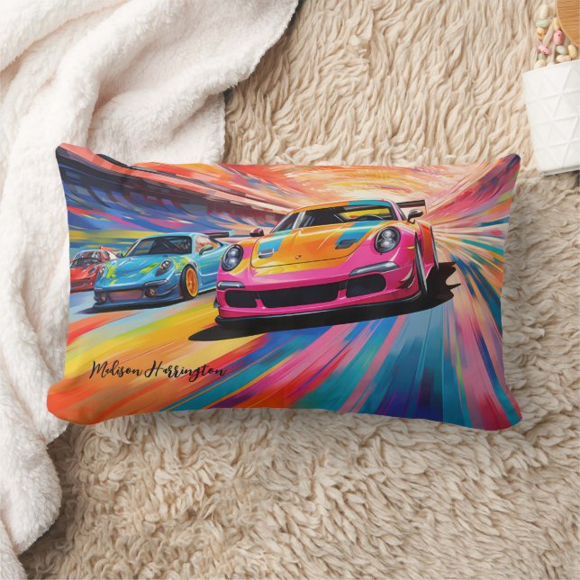 Custom Name Colourful Sportscars Lumbar Cushion (Blanket)