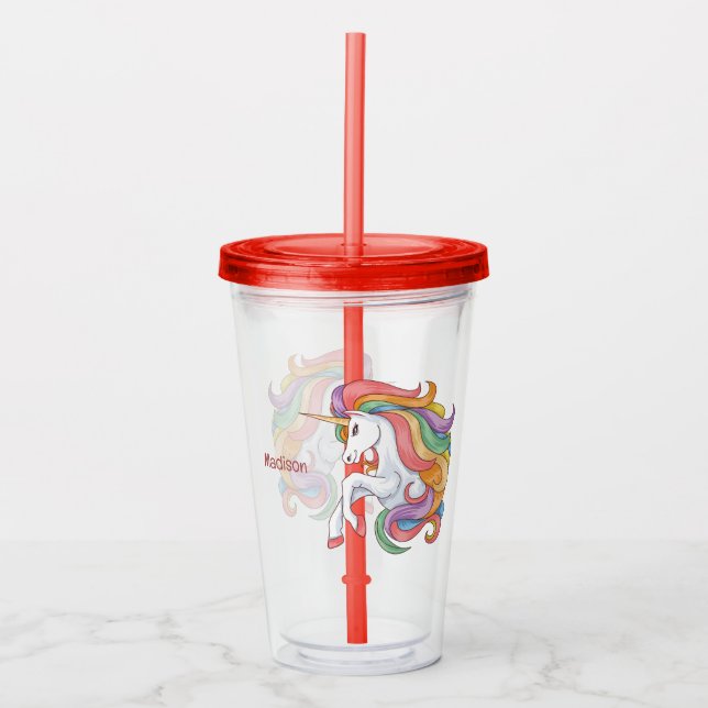 Custom Name Colourful Unicorn Acrylic Tumbler (Front)