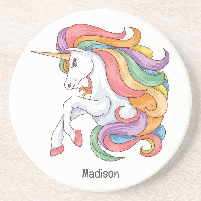 Custom Name Colourful Unicorn Coaster (Front)