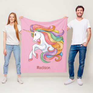 Custom Name Colourful Unicorn Fleece Blanket