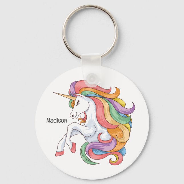 Custom Name Colourful Unicorn Key Ring (Front)