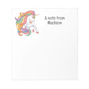 Custom Name Colourful Unicorn Notepad