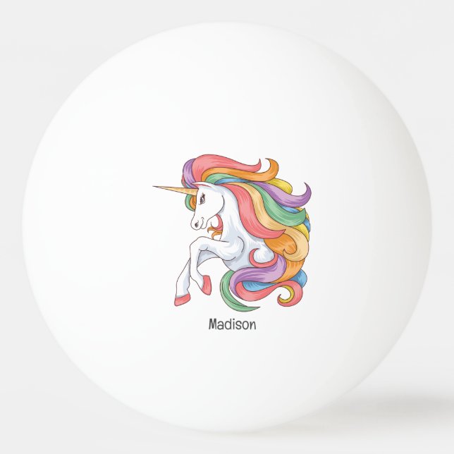 Custom Name Colourful Unicorn Ping Pong Ball (Front)