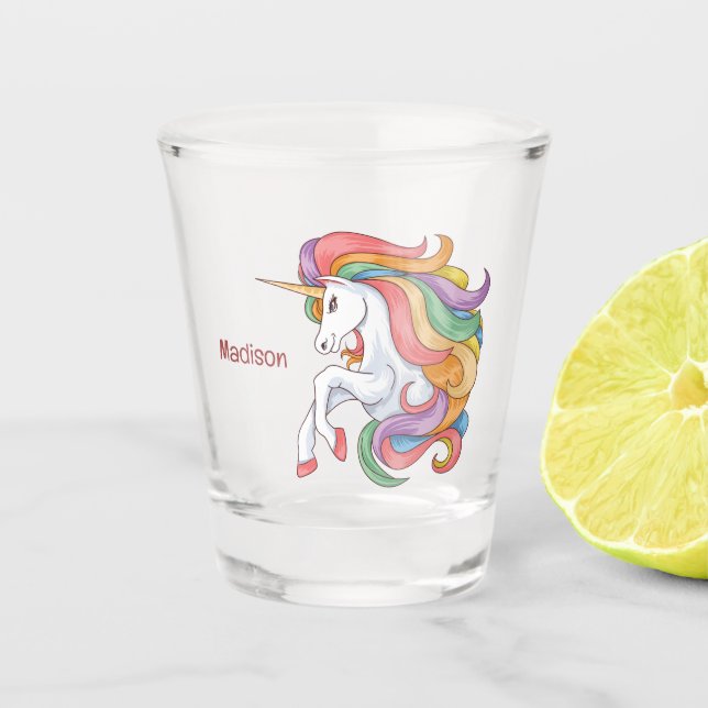 Custom Name Colourful Unicorn Shot Glass (Front)