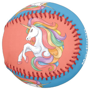 Custom Name Colourful Unicorn Softball