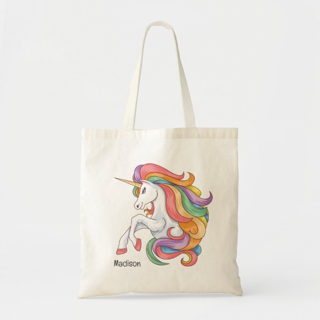 Custom Name Colourful Unicorn Tote Bag (Front)