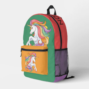 Custom Name Colourful Unicorns Printed Backpack