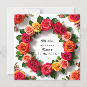 Custom name 🌸 Colourful Wedding Floral Wreath Magnetic Invitation
