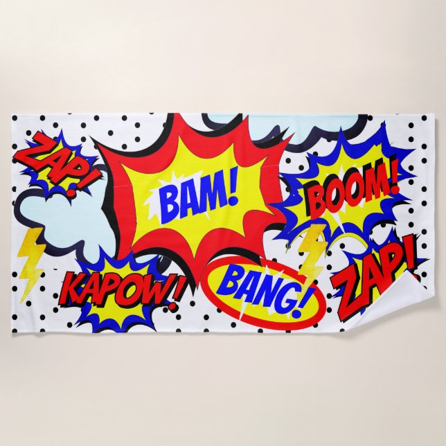 Custom Name Comic Speech Bubbles Personalised Beac Beach Towel (Front)