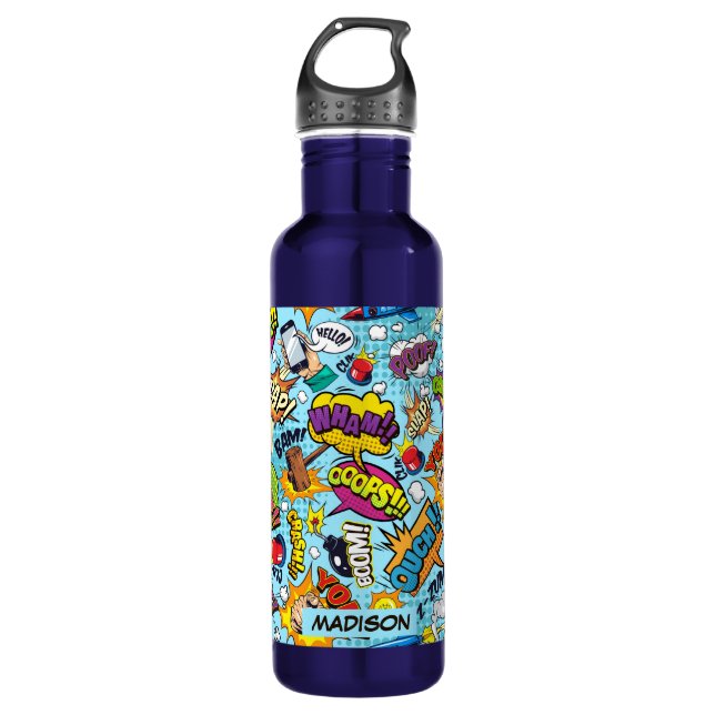 Custom Name Comics Pattern 710 Ml Water Bottle (Front)