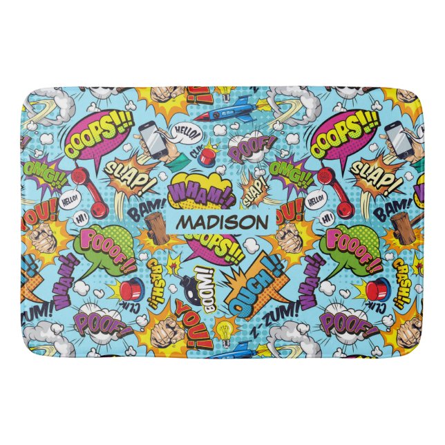 Custom Name Comics Pattern Bath Mat (Front)