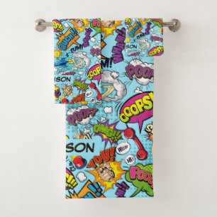 Custom Name Comics Pattern Bath Towel Set