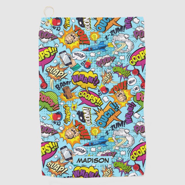 Custom Name Comics Pattern Golf Towel (Front)