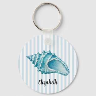 Custom Name Conch Shell Seashell Painting Stripe Key Ring