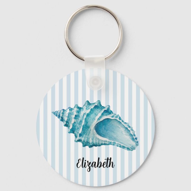 Custom Name Conch Shell Seashell Painting Stripe Key Ring (Front)