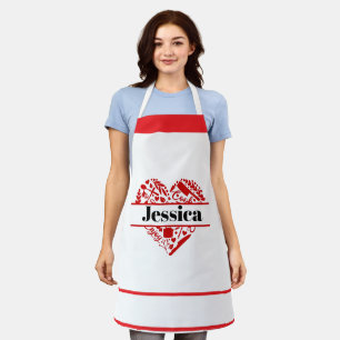 Custom Name Cooking Apron with Red Heart Design