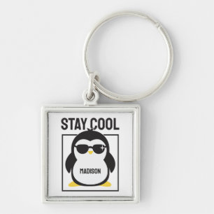 Custom name cool penguin key ring