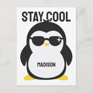 Custom name cool penguin postcard