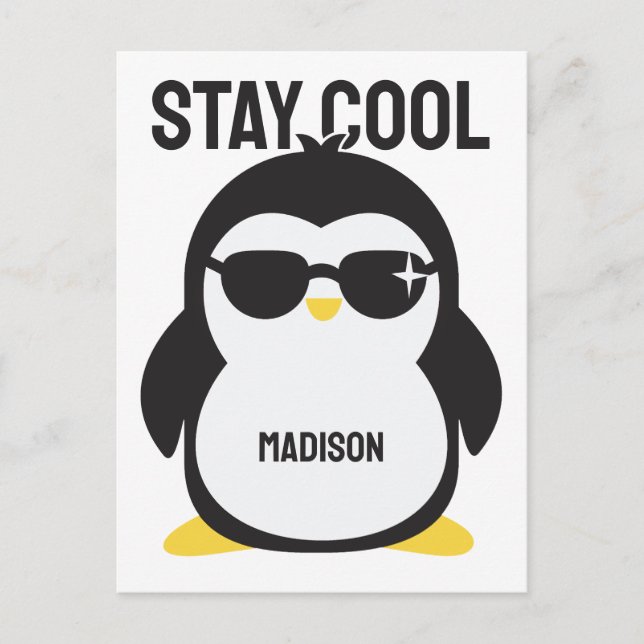 Custom name cool penguin postcard (Front)