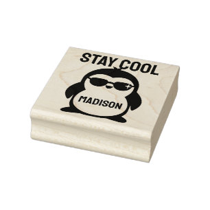Custom name cool penguin rubber stamp