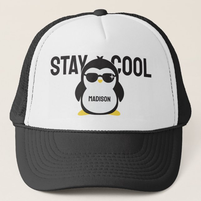Custom name cool penguin trucker hat (Front)
