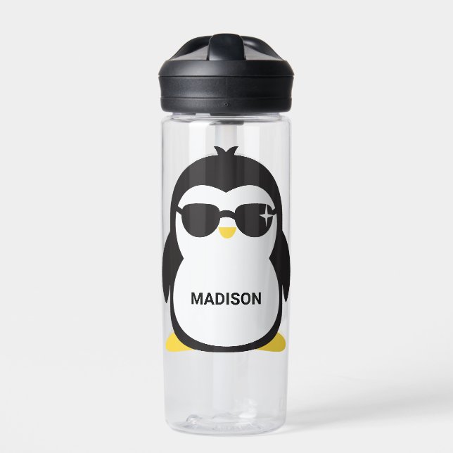 Custom Name Cool Penguin Water Bottle (Front)