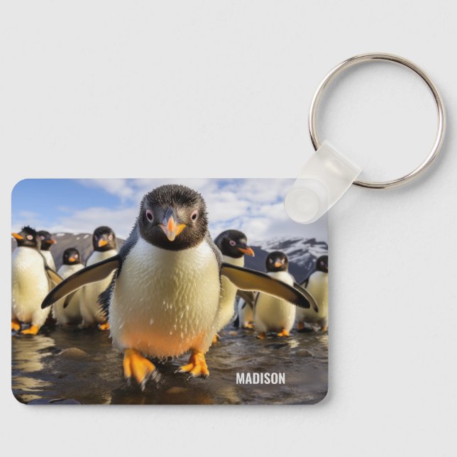 Custom Name Cool Penguins Key Ring (Front)