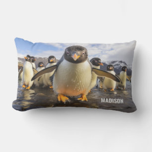 Custom Name Cool Penguins Lumbar Cushion