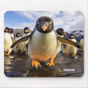 Custom Name Cool Penguins Mouse Pad