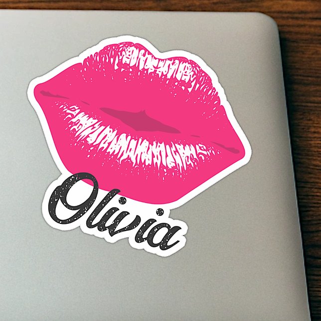 Custom Name Cool Pink Lipstick Kissing Lips Kiss (Creator Uploaded)